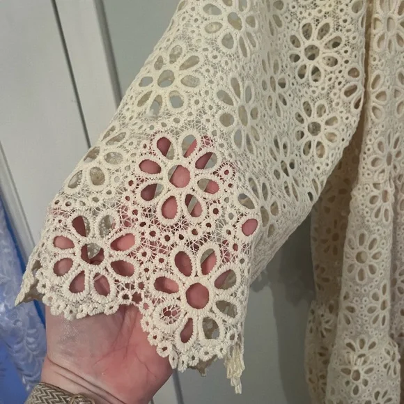 Lace Crochet Mini Dress in Cream - Women - Picture 2 of 7